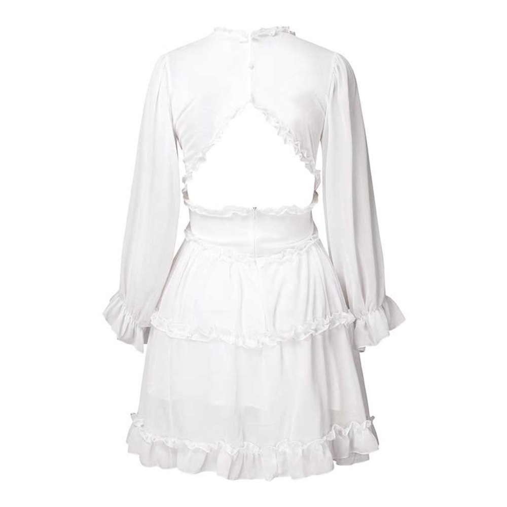 floral v neck open back boho ruffle dress white - Picture 10 of 11